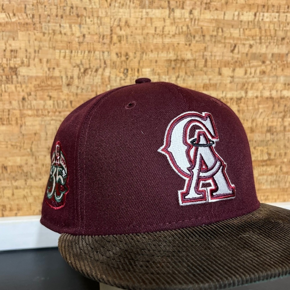 VTG California Angels Hat new era Burgandy Brown Corduroy 35th Anniversary 7 3/8